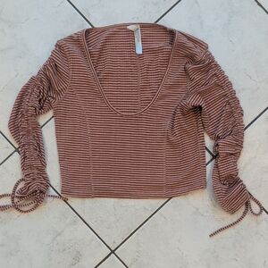 Free People Brown Striped Crop Top
